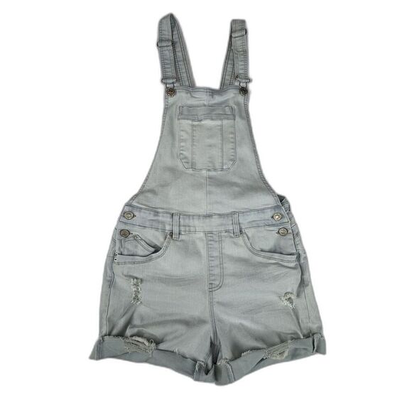 YMI Denim Overalls Shorts Size 9 / 29 Light Wash Jean Distressed Stretch - Picture 1 of 8